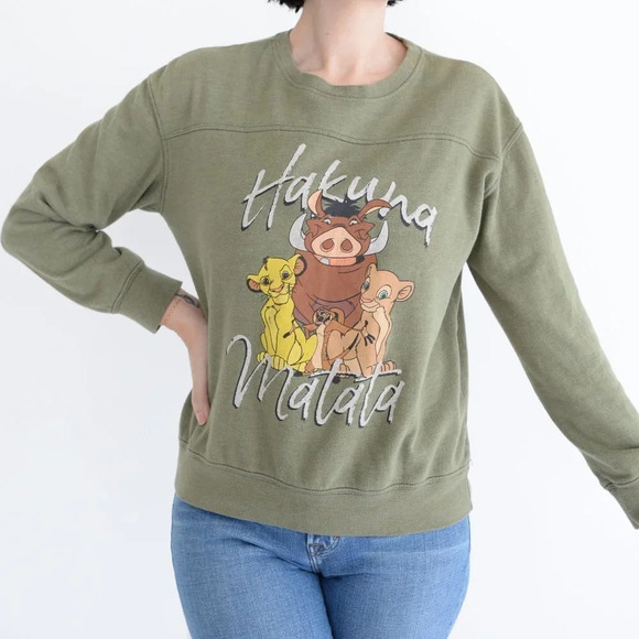 Disney Lion King Olive Green Crewneck Sweater Hakuna Matata Med - Picture 1 of 13